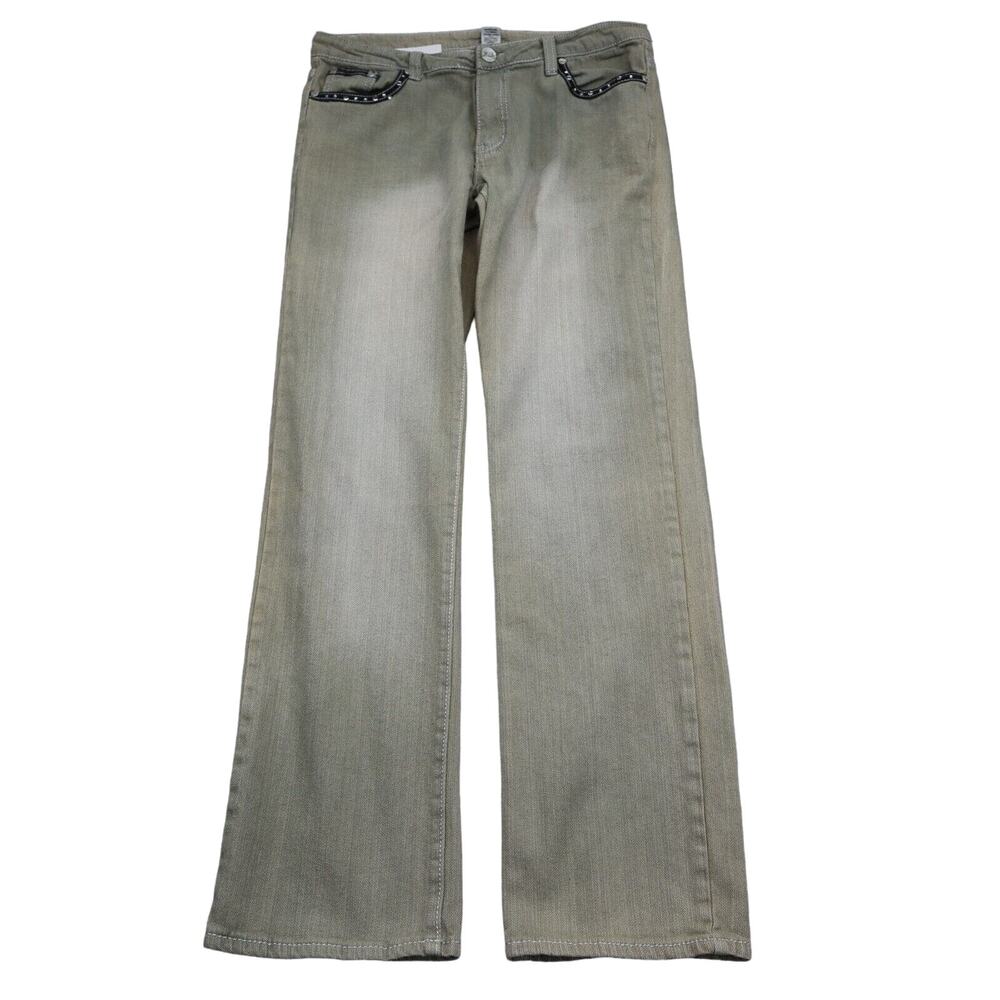 JW Pants Womens 12 Gray Straight Mid Rise Button Zip Studded Pocket Denim Jeans